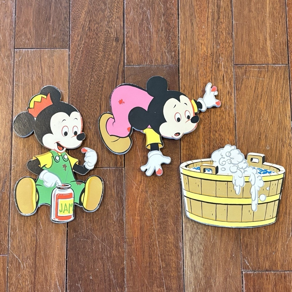 VTG 50s MCM Walt Disney Mickey Mouse Wall Hanging Nursery Bedroom Decor Bath Jam